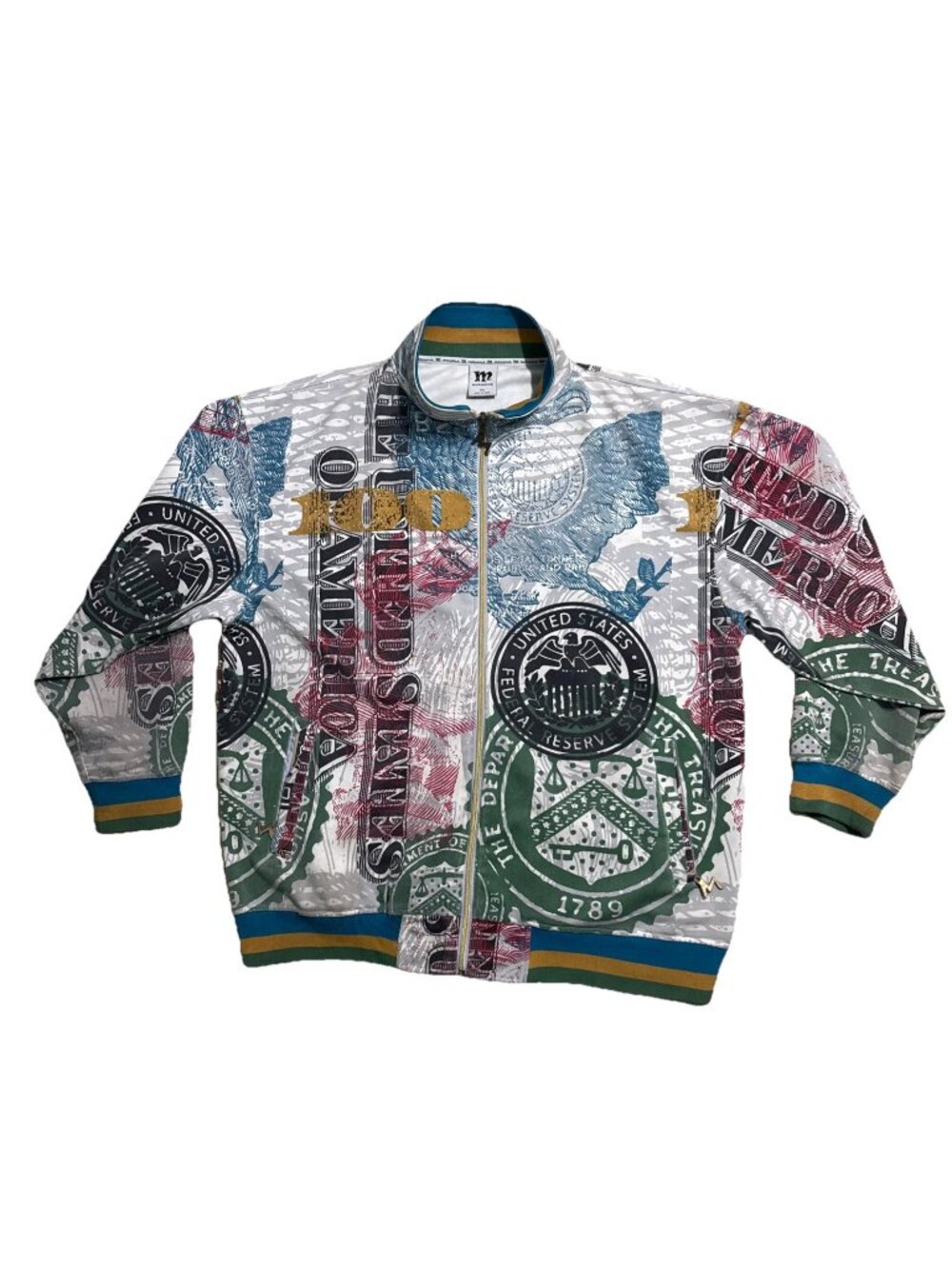 Muka Wear All-Over FEDERAL RESEVE Print Full-Zip Track Jacket Hip Hop RAP  2XL